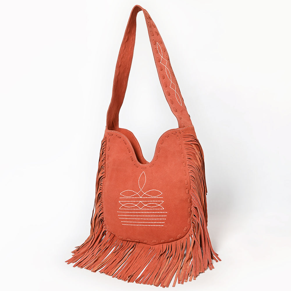 ADBGA734 Genuine suede Fringe Large Crossbody Bag - Western Embroidered Boho Hobo Purse