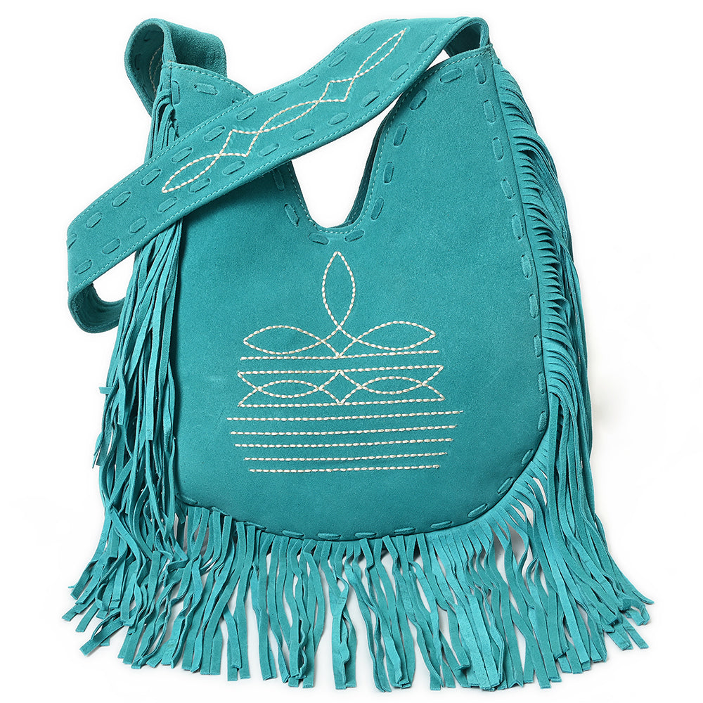 ADBGA734 Genuine suede Fringe Large Crossbody Bag - Western Embroidered Boho Hobo Purse