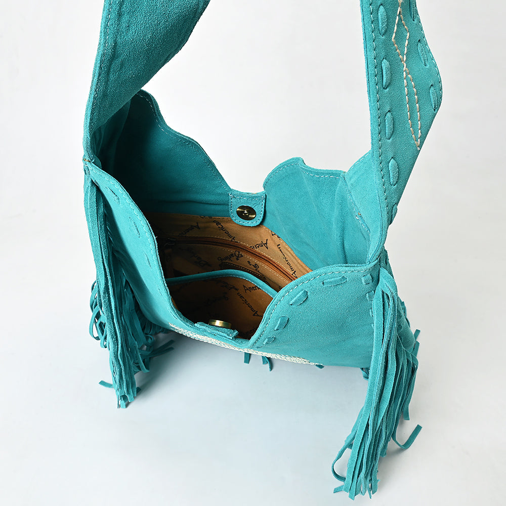ADBGA734 Genuine suede Fringe Large Crossbody Bag - Western Embroidered Boho Hobo Purse