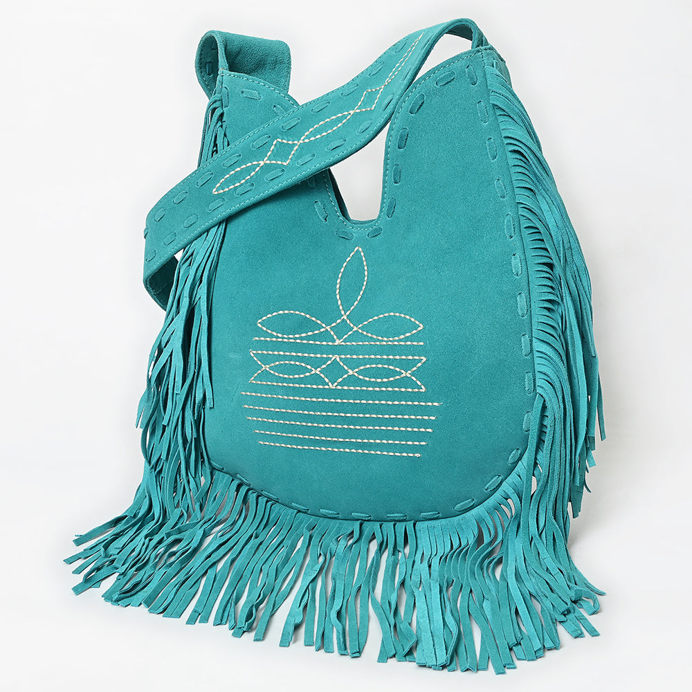 ADBGA734 Genuine suede Fringe Large Crossbody Bag - Western Embroidered Boho Hobo Purse