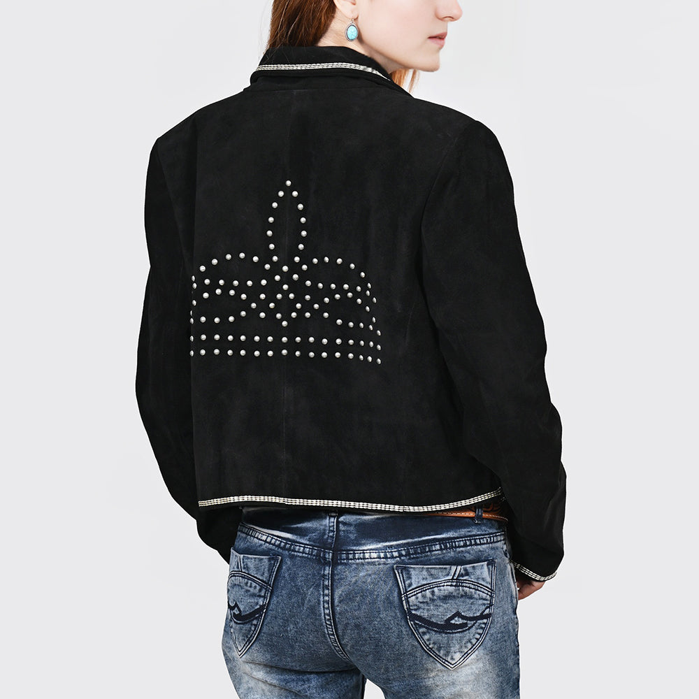 ADBZ062 Genuine Leather Women Fabric Blazer dress jacket