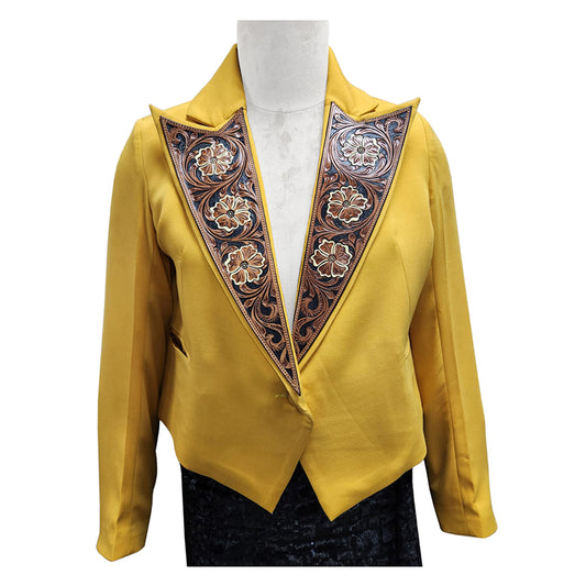 ADBZ068 Genuine leather Hand tooled Women Fabric Blazer dress jacket