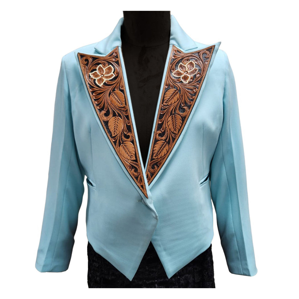 ADBZ069 Genuine leather Hand tooled Women Fabric Blazer dress jacket