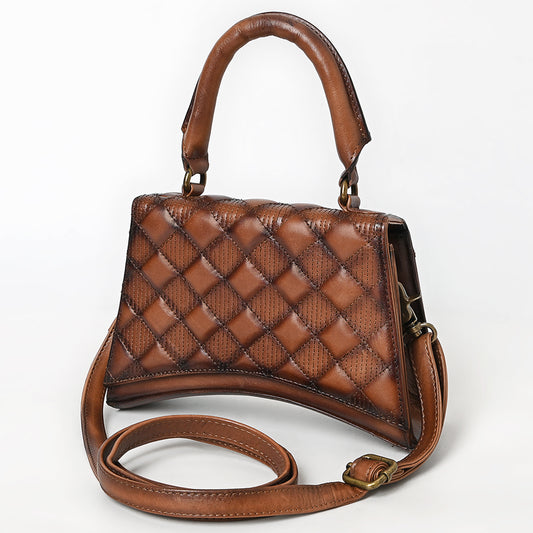 ADBGM629 Mini Western Handbag - Quilted Genuine Leather Purse with Detachable Strap