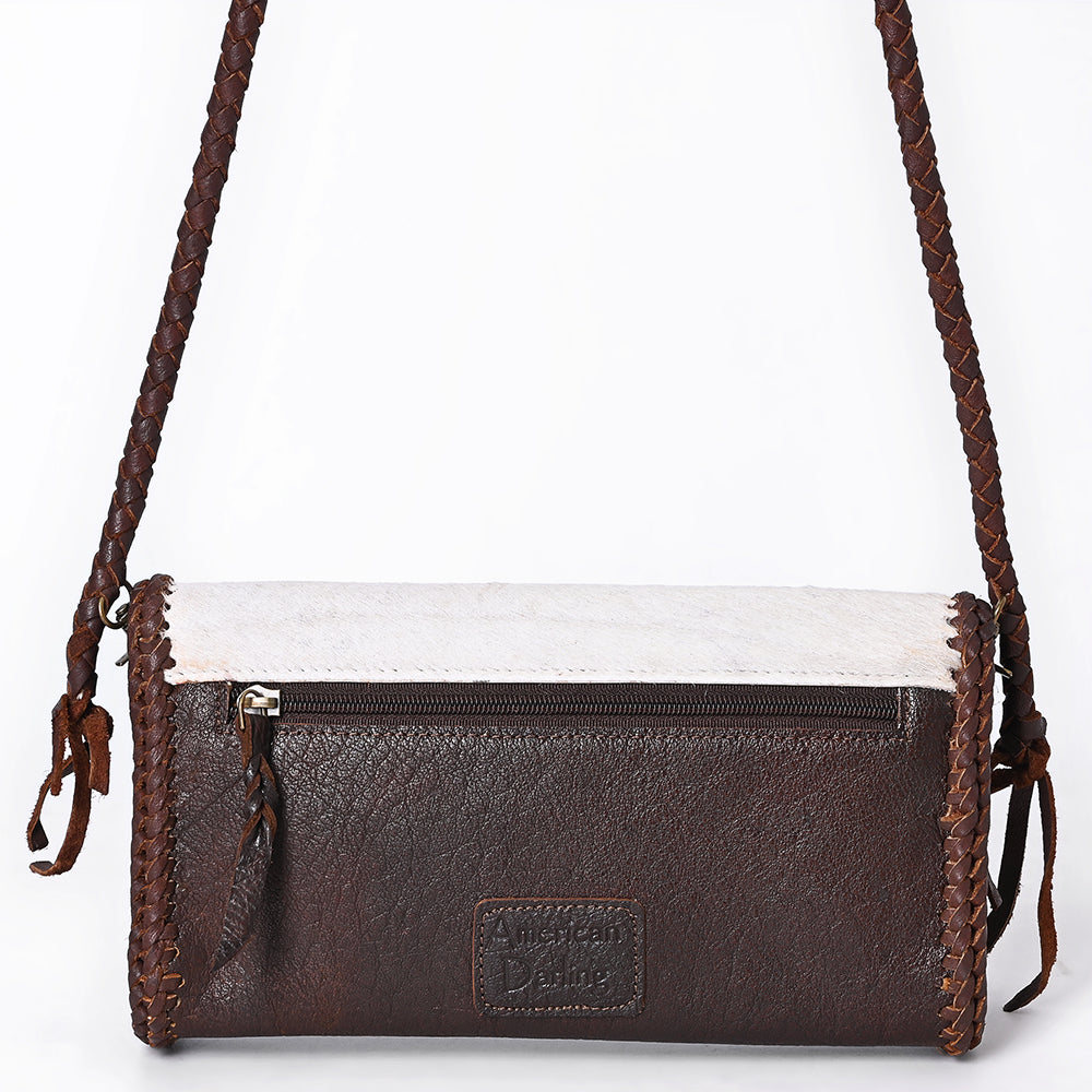 ADBGM632 Western Crossbody Bag - Hair-On Leather with Desert Scene Print & Braided Crossbody Strap