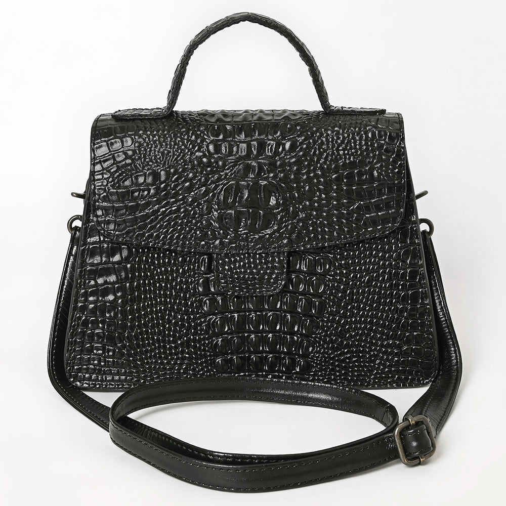 ADBG1728 Black Crocodile-Embossed Leather Western Messenger Bag American Darling