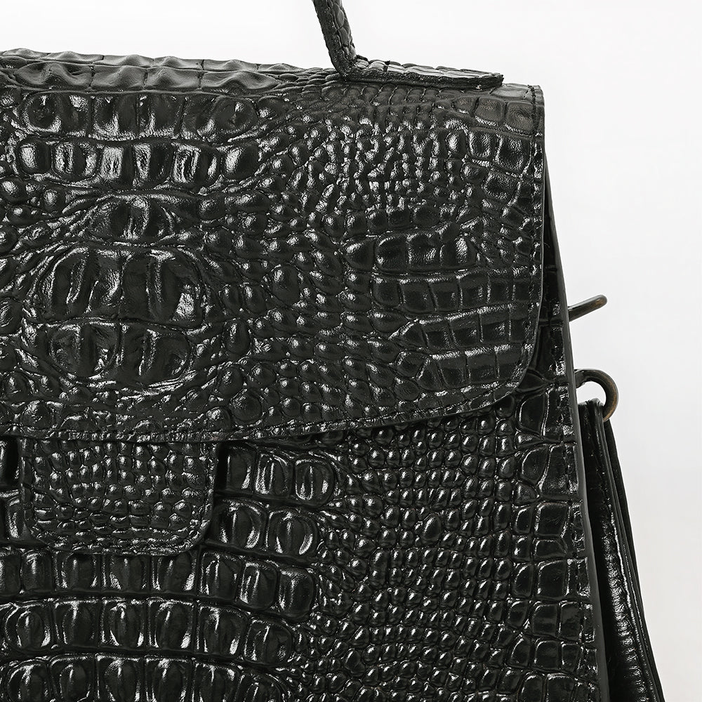 ADBG1728 Black Crocodile-Embossed Leather Western Messenger Bag American Darling