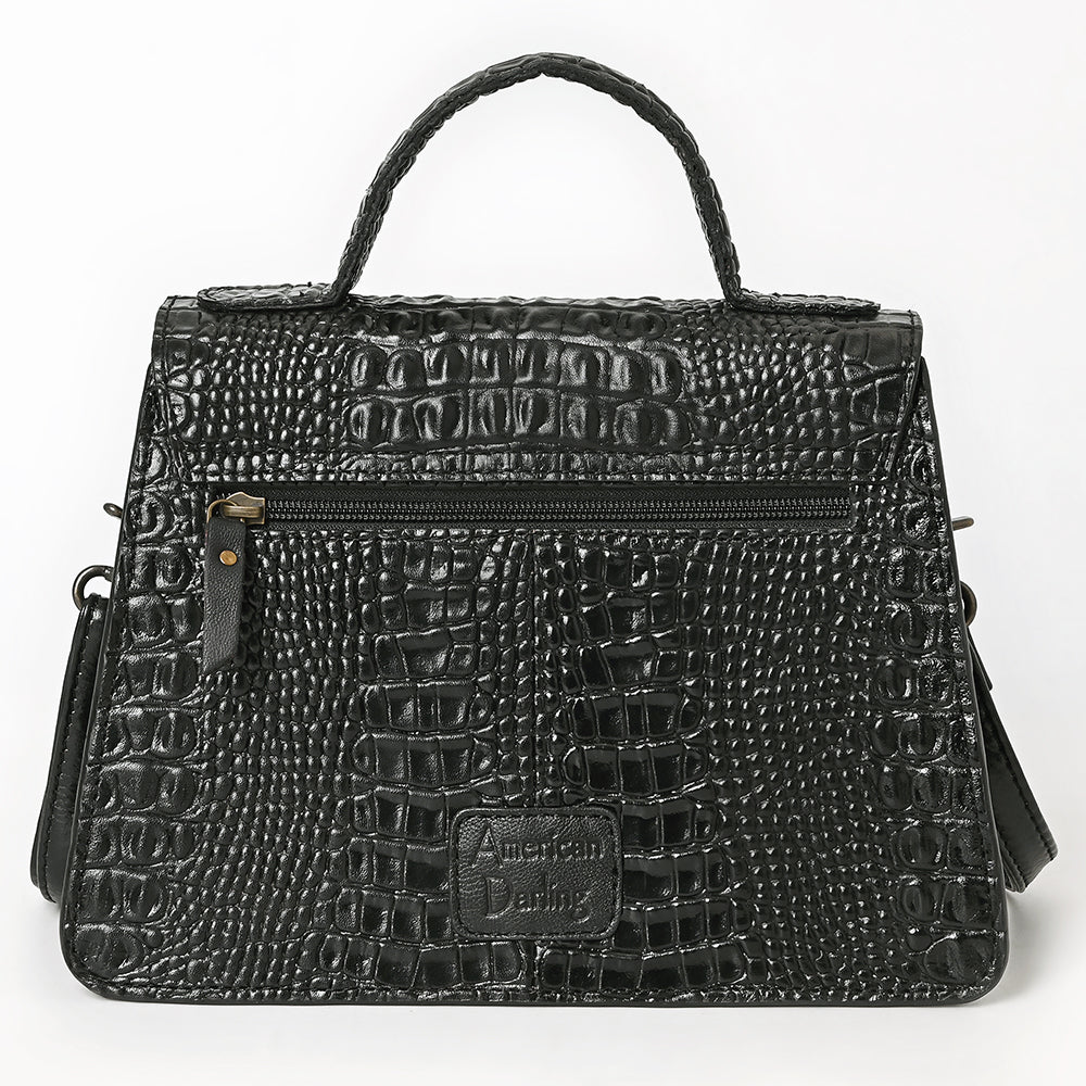 ADBG1728 Black Crocodile-Embossed Leather Western Messenger Bag American Darling