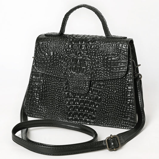 ADBG1728 Black Crocodile-Embossed Leather Western Messenger Bag American Darling