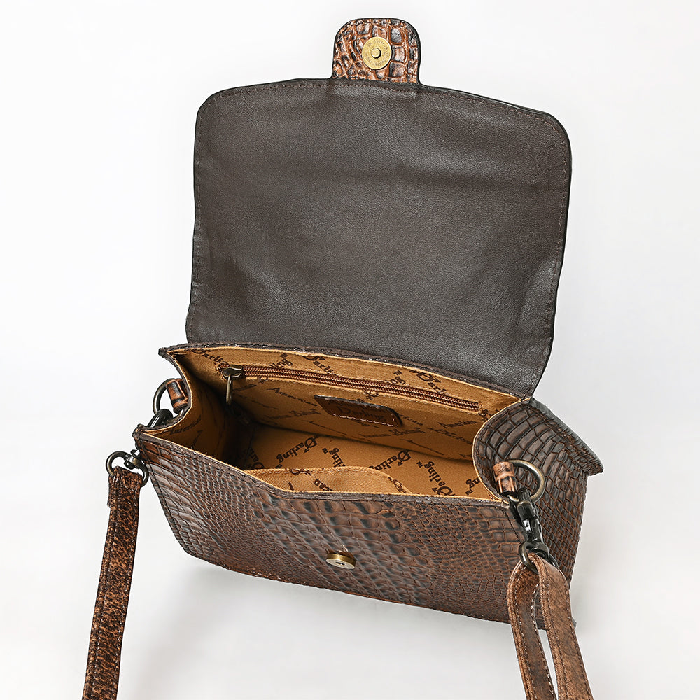 ADBG1729 Crocodile-Embossed Leather Western Crossbody Bag American Darling