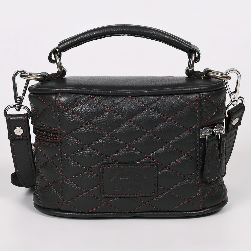 ADBGZ1032 Black Quilted Leather Mini Jewelry Case with Top Handle