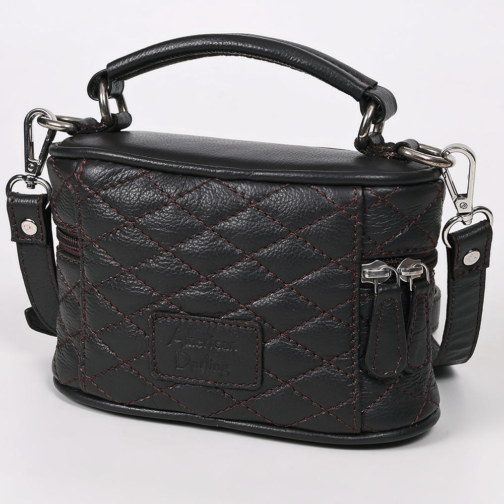 ADBGZ1032 Black Quilted Leather Mini Jewelry Case with Top Handle