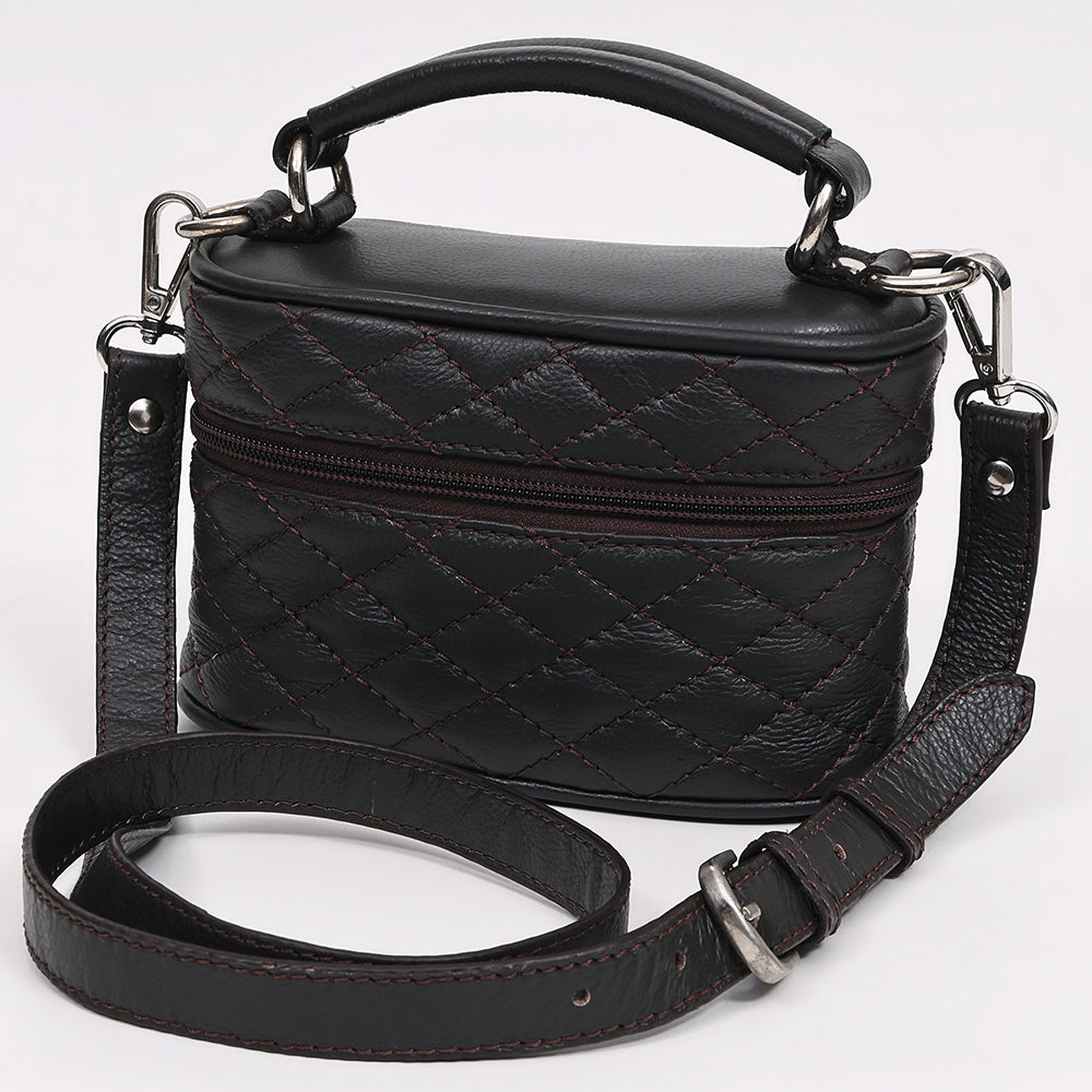 ADBGZ1032 Black Quilted Leather Mini Jewelry Case with Top Handle