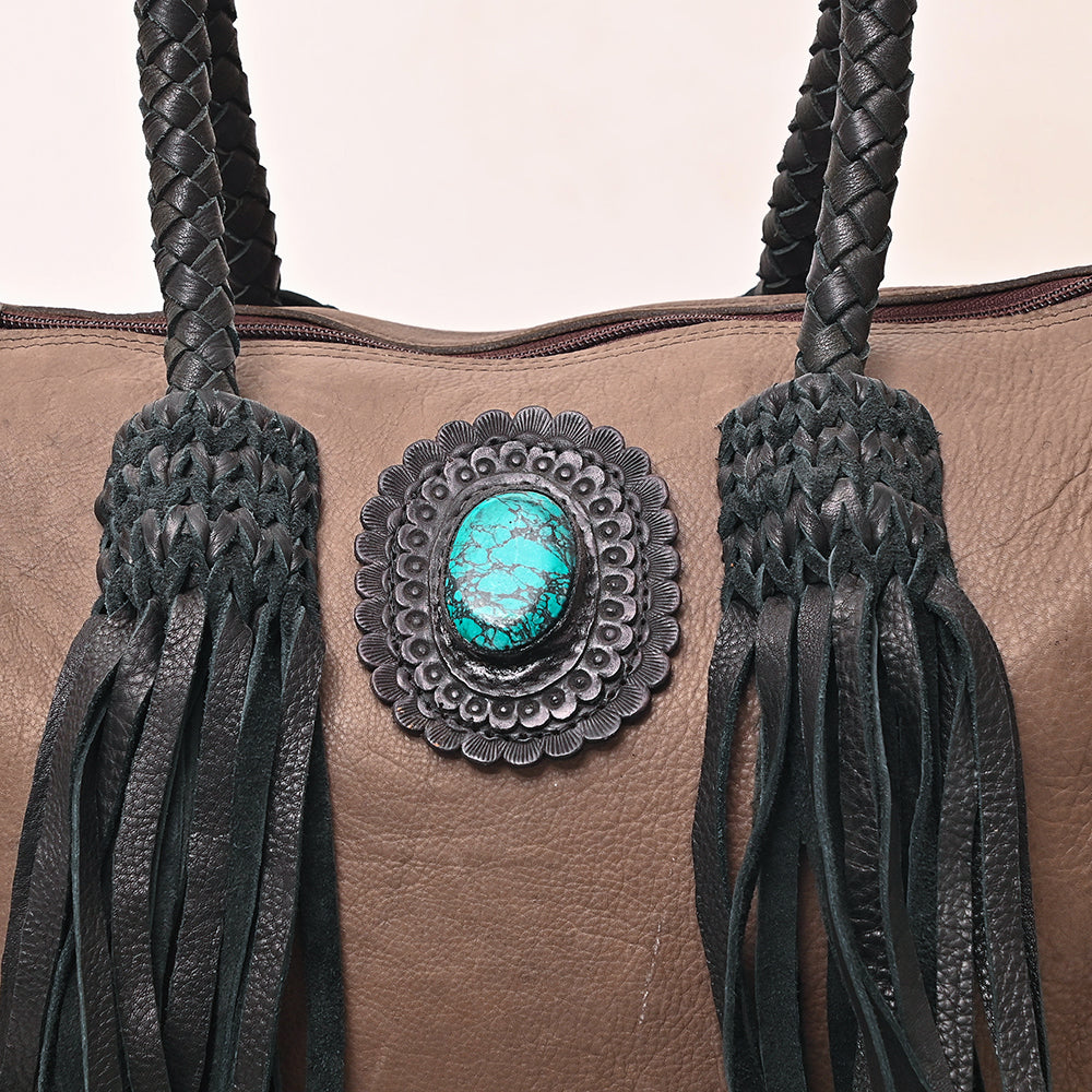 ADBGM270 Western Braided Fringe Duffel with Turquoise Concho - Genuine Leather