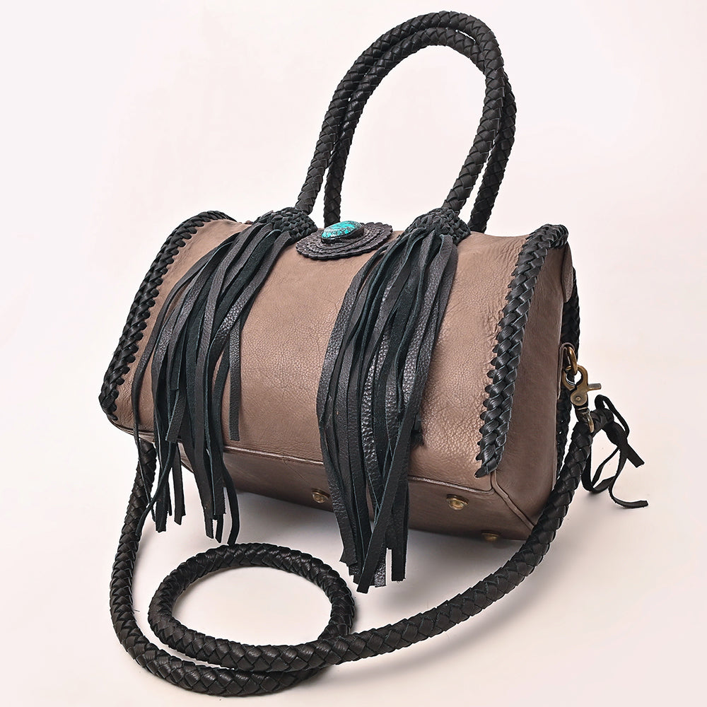 ADBGM270 Western Braided Fringe Duffel with Turquoise Concho - Genuine Leather