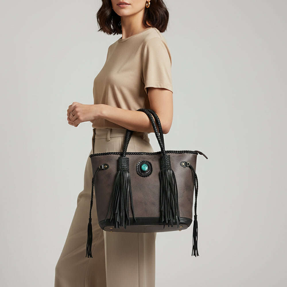 ADBGM328 Handmade Leather Crossbody Bag with Braided Edges - Western Compact Purse