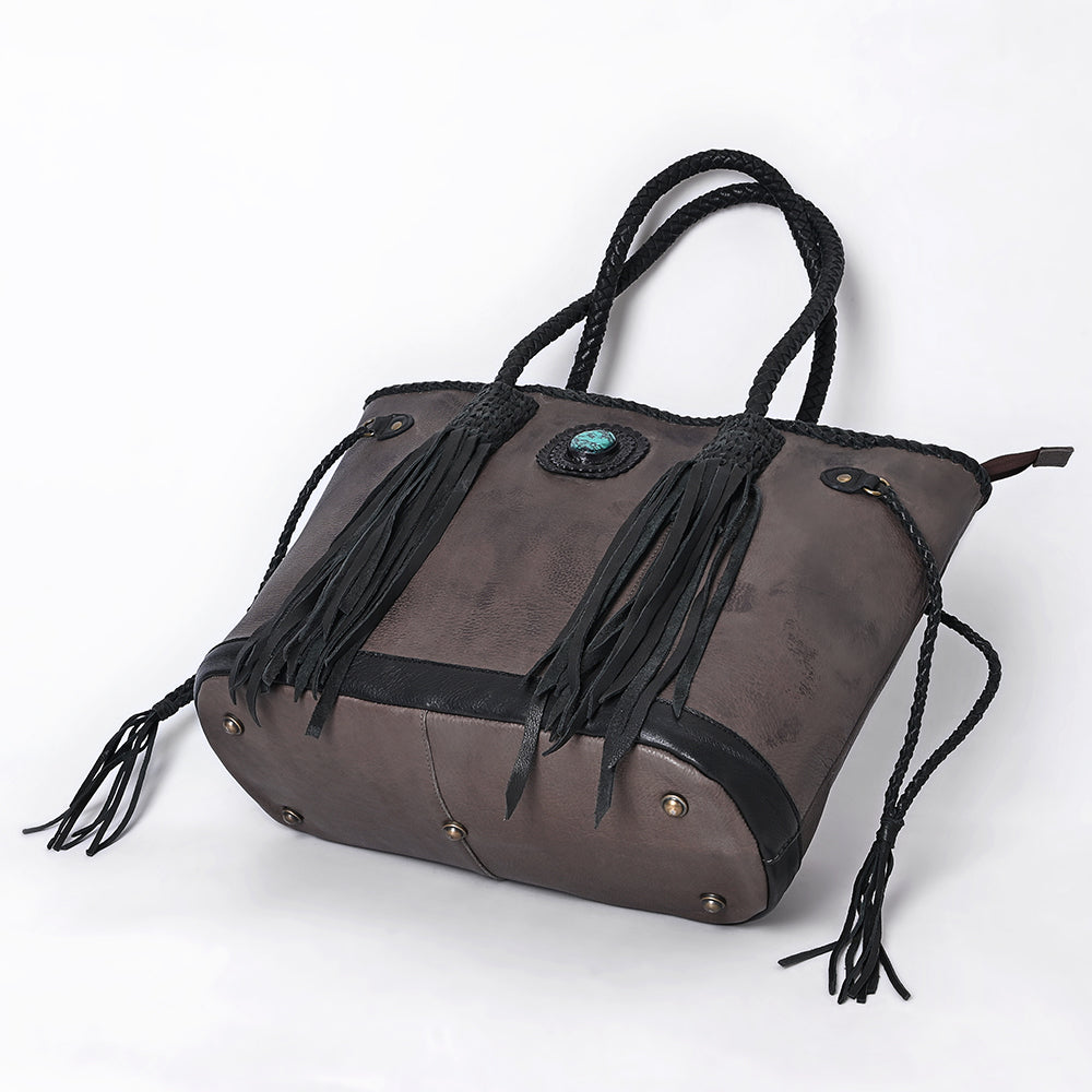 ADBGM328 Handmade Leather Crossbody Bag with Braided Edges - Western Compact Purse