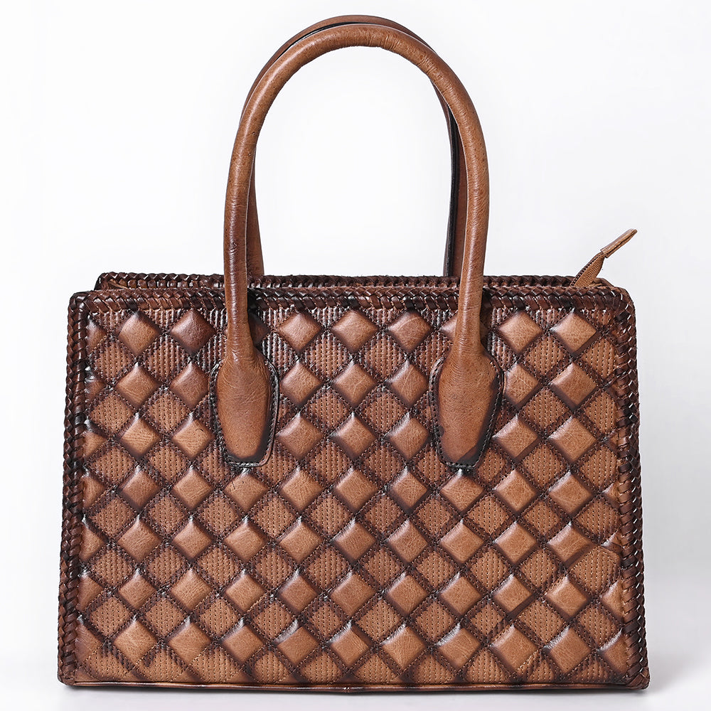 ADBGM696 Western Handbag - Quilted Genuine Leather Structured Tote with Whipstitch Trim