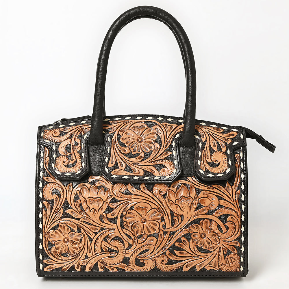 ADBG1733 American Darling Western Leather Tote Bag with Hand Tooled Floral Carving & Buck Stitched Detail