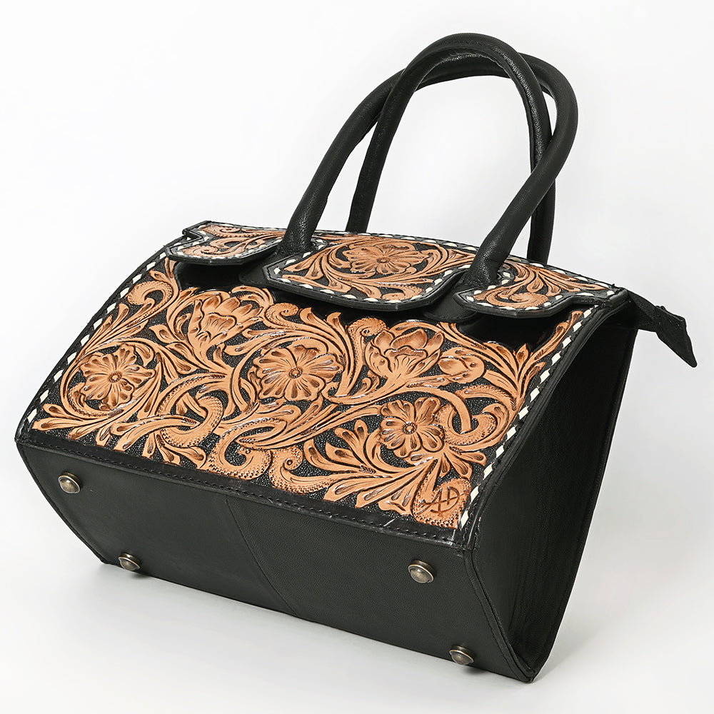 ADBG1733 American Darling Western Leather Tote Bag with Hand Tooled Floral Carving & Buck Stitched Detail