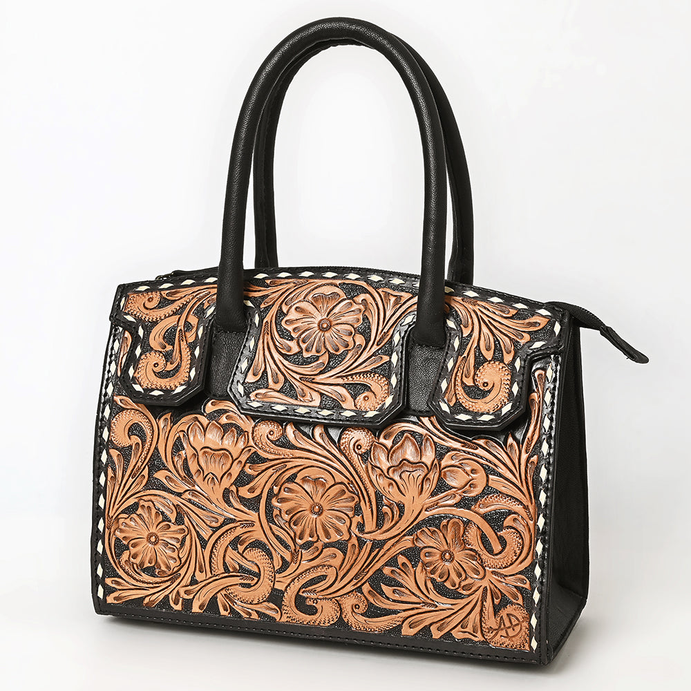 ADBG1733 American Darling Western Leather Tote Bag with Hand Tooled Floral Carving & Buck Stitched Detail