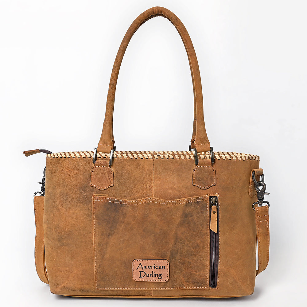 ADBG1743 Tan Genuine suede Western Tote with White Stitch Embroidery, Fringe Tassels & Crossbody Strap