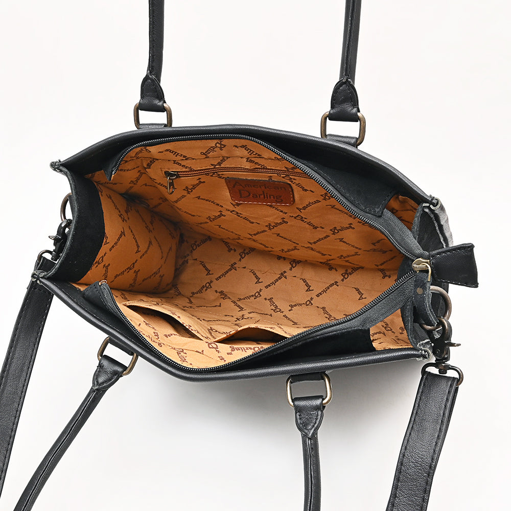 ADBG1744 Genuine suede Western Tote with White Embroidered Stitching & Diamond Whipstitch Trim