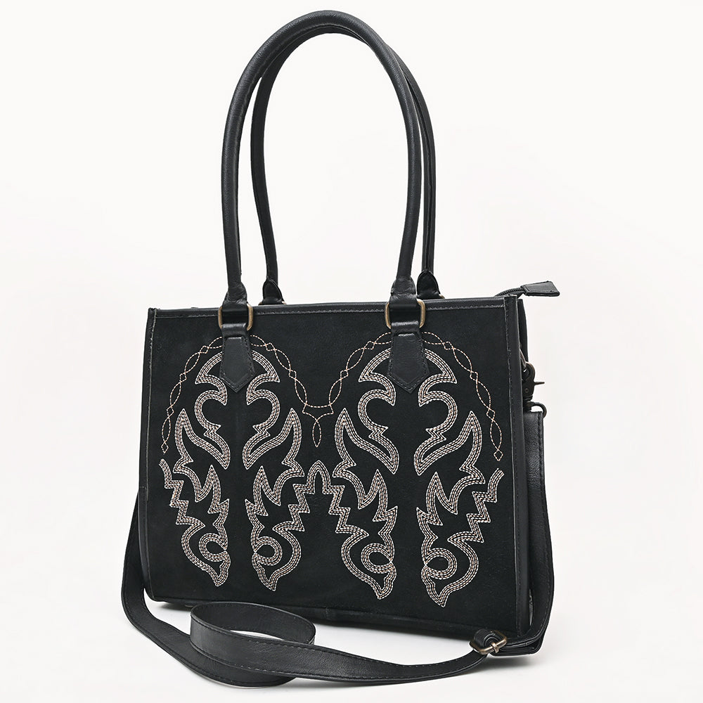 ADBG1744 Genuine suede Western Tote with White Embroidered Stitching & Diamond Whipstitch Trim