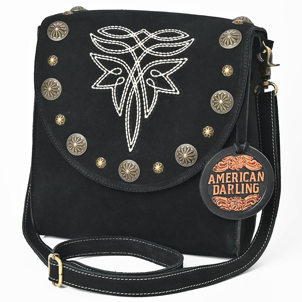 ADBGA803 American Darling Boot Stitched Suede Leather Cross body Bag with Concho