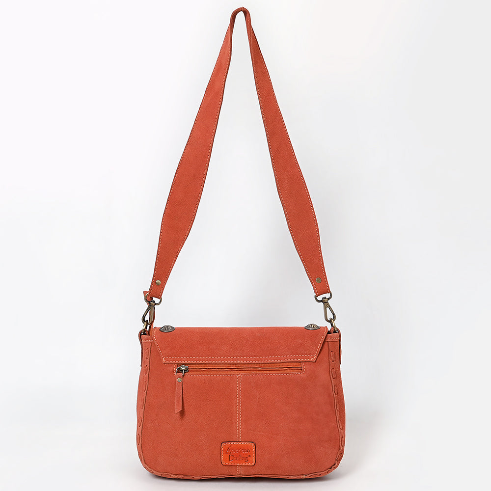 ADBGA804 Western Rust Genuine suede Crossbody Bag with White Stitching and Concho Accents