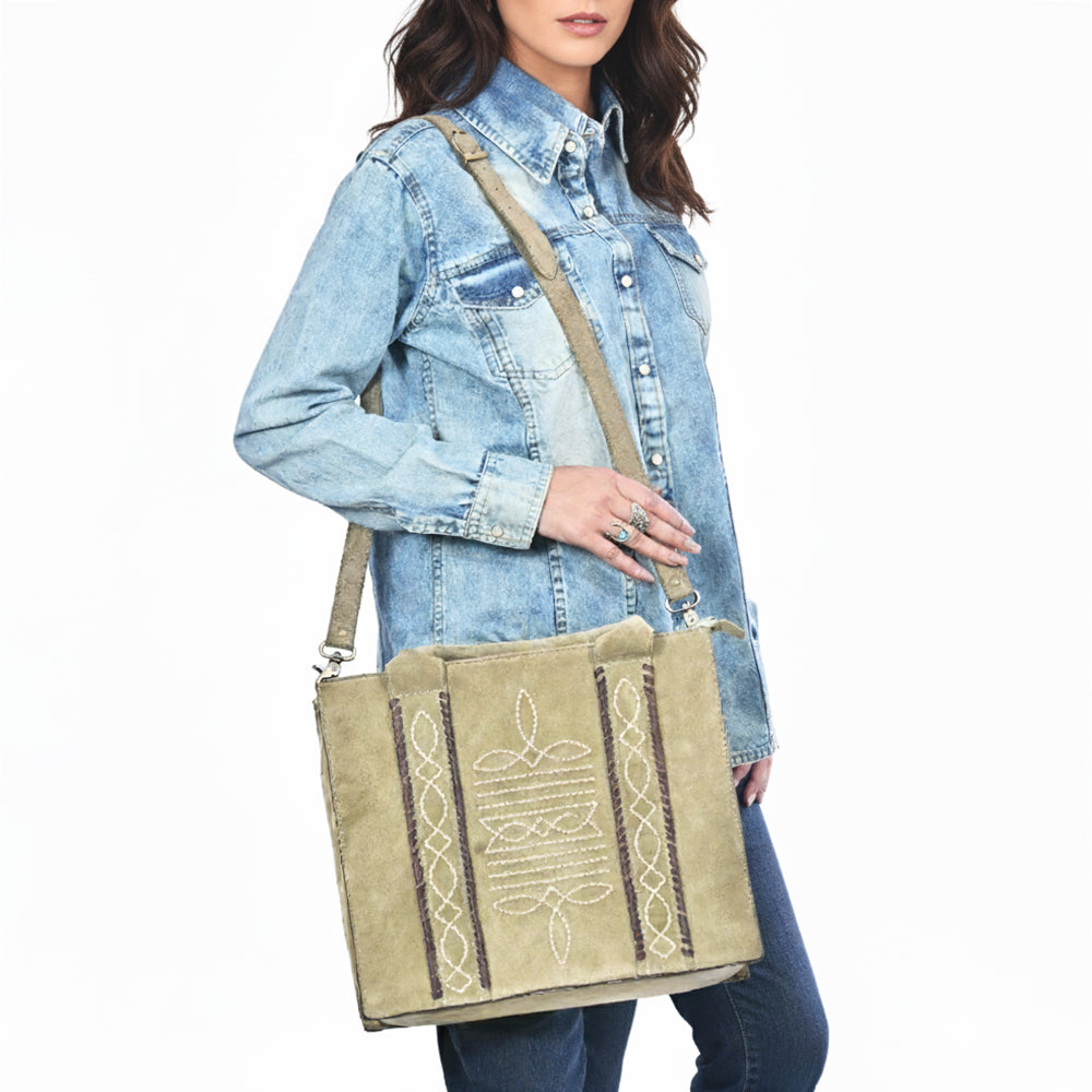 ADBGA607 Western Tote Bag-Genuine Leather with Hand-Stitched Detailing