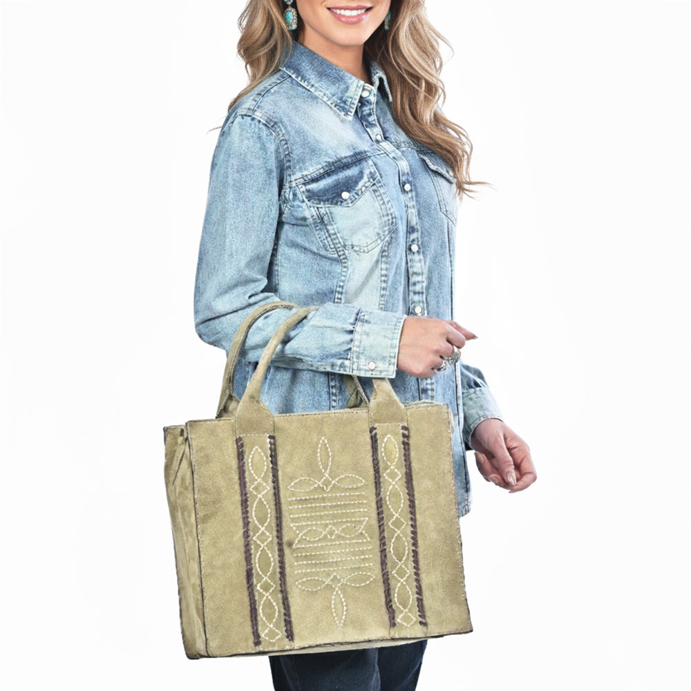 ADBGA607 Western Tote Bag-Genuine Leather with Hand-Stitched Detailing