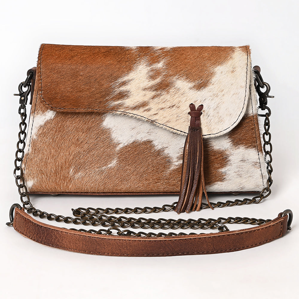 ADBG1747 Genuine Cowhide Leather Crossbody Bag with Chain Strap & Fringe Tassel