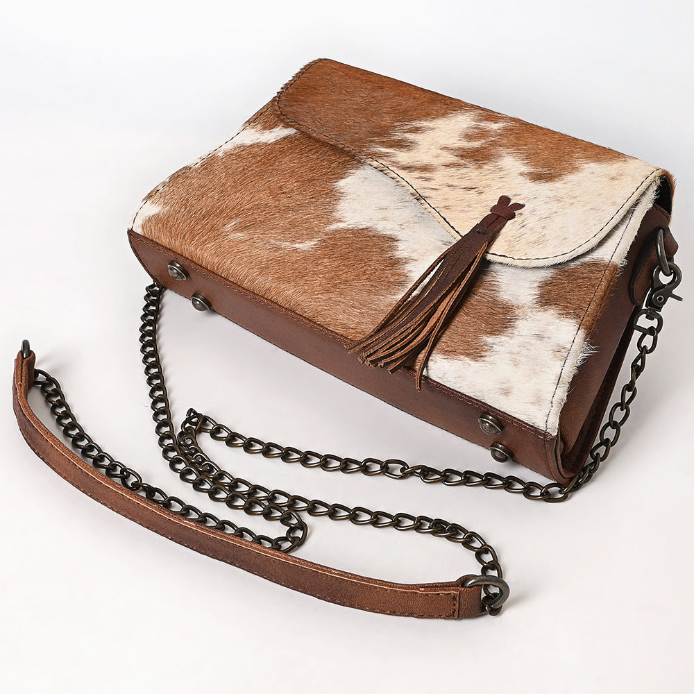 ADBG1747 Genuine Cowhide Leather Crossbody Bag with Chain Strap & Fringe Tassel