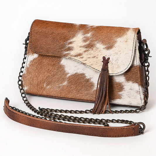 ADBG1747 Genuine Cowhide Leather Crossbody Bag with Chain Strap & Fringe Tassel