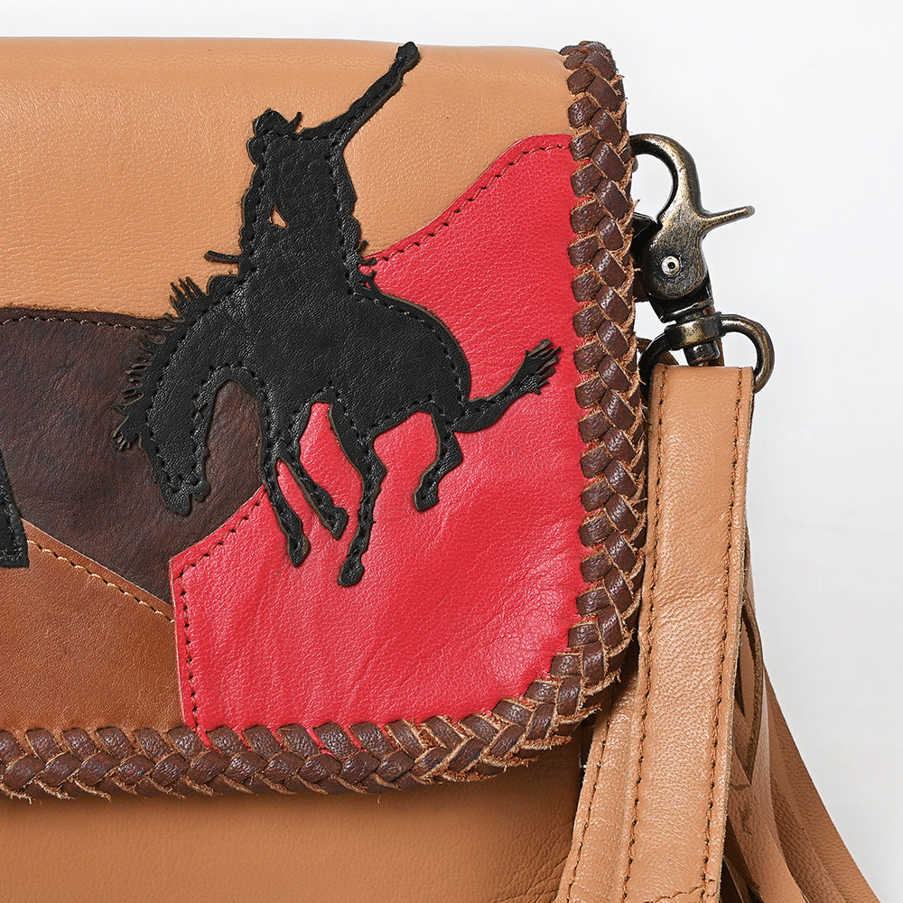 ADBGM720 Western Applique Fringe Clutch - Multicolor Desert Scene Crossbody Bag with Teepee & Cowboy Design