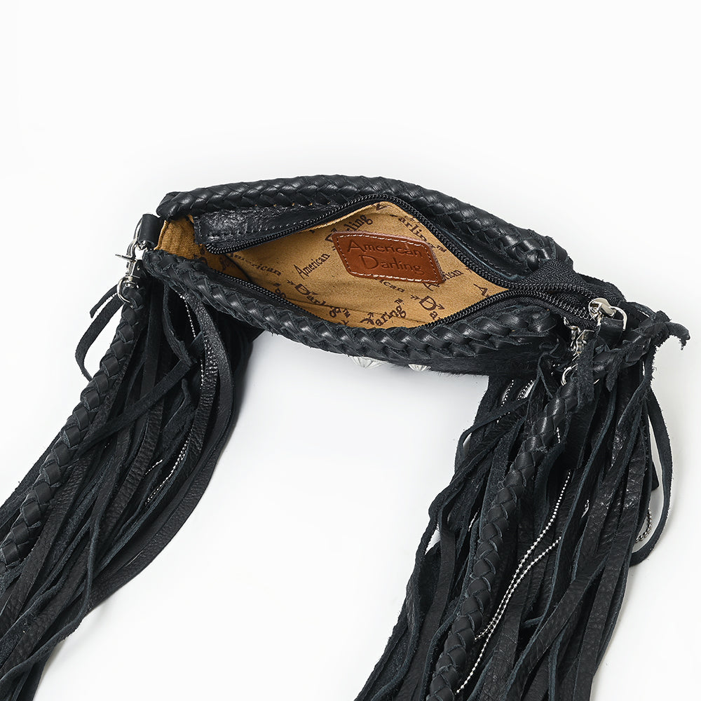 ADBGM277 Mini Fringe Crossbody - Braided Leather & Turquoise Concho