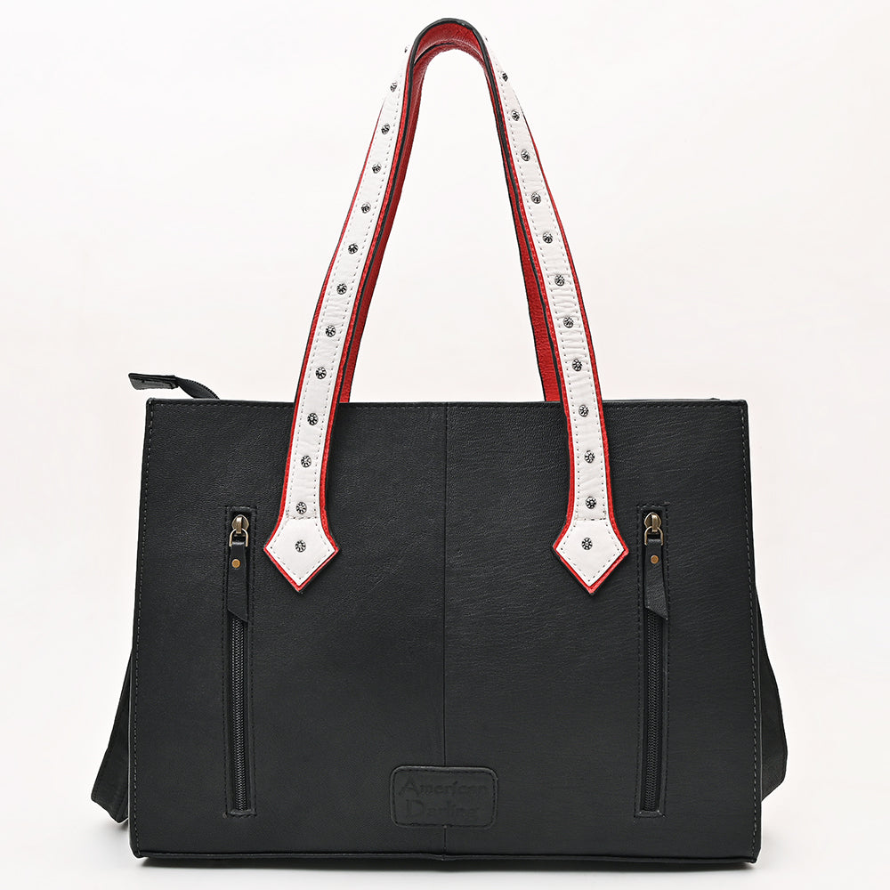 ADBG1757 White Western Boot-Inspired Tote Bag with Lightning Bolts & Star Accents