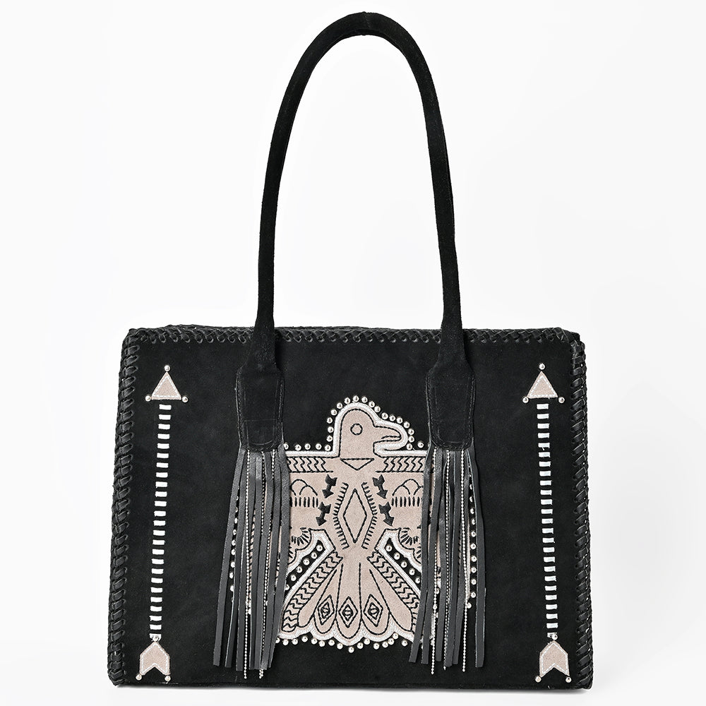 ADBGA823 American Darling Handcrafted Braided Leather Tote Bag with Fringes