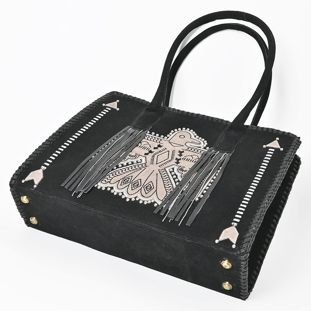ADBGA823 American Darling Handcrafted Braided Leather Tote Bag with Fringes