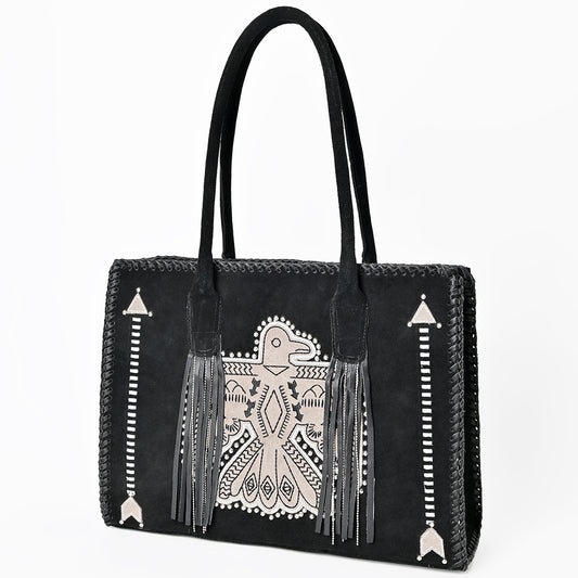 ADBGA823 American Darling Handcrafted Braided Leather Tote Bag with Fringes