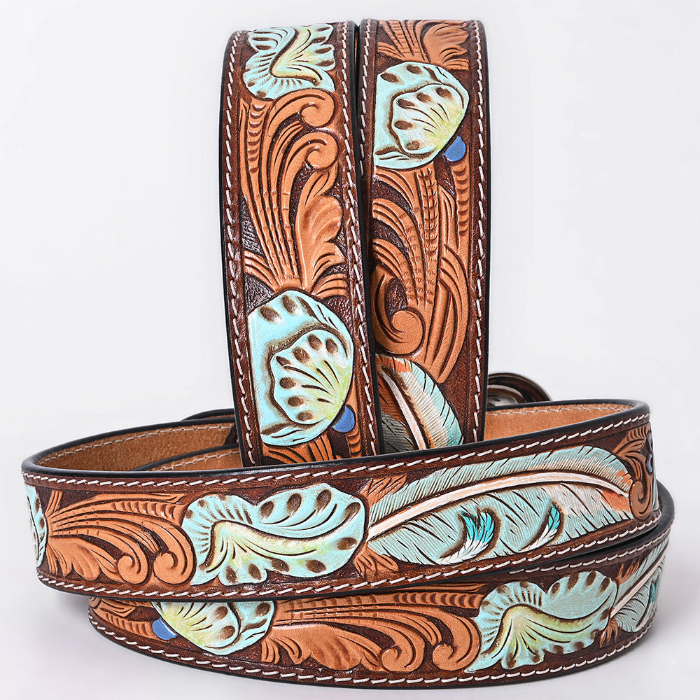 ADBLF352 Beautifully Hand Tooled Genuine American Leather Belt Men and Women