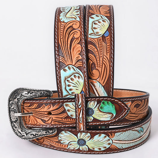 ADBLF352 Beautifully Hand Tooled Genuine American Leather Belt Men and Women