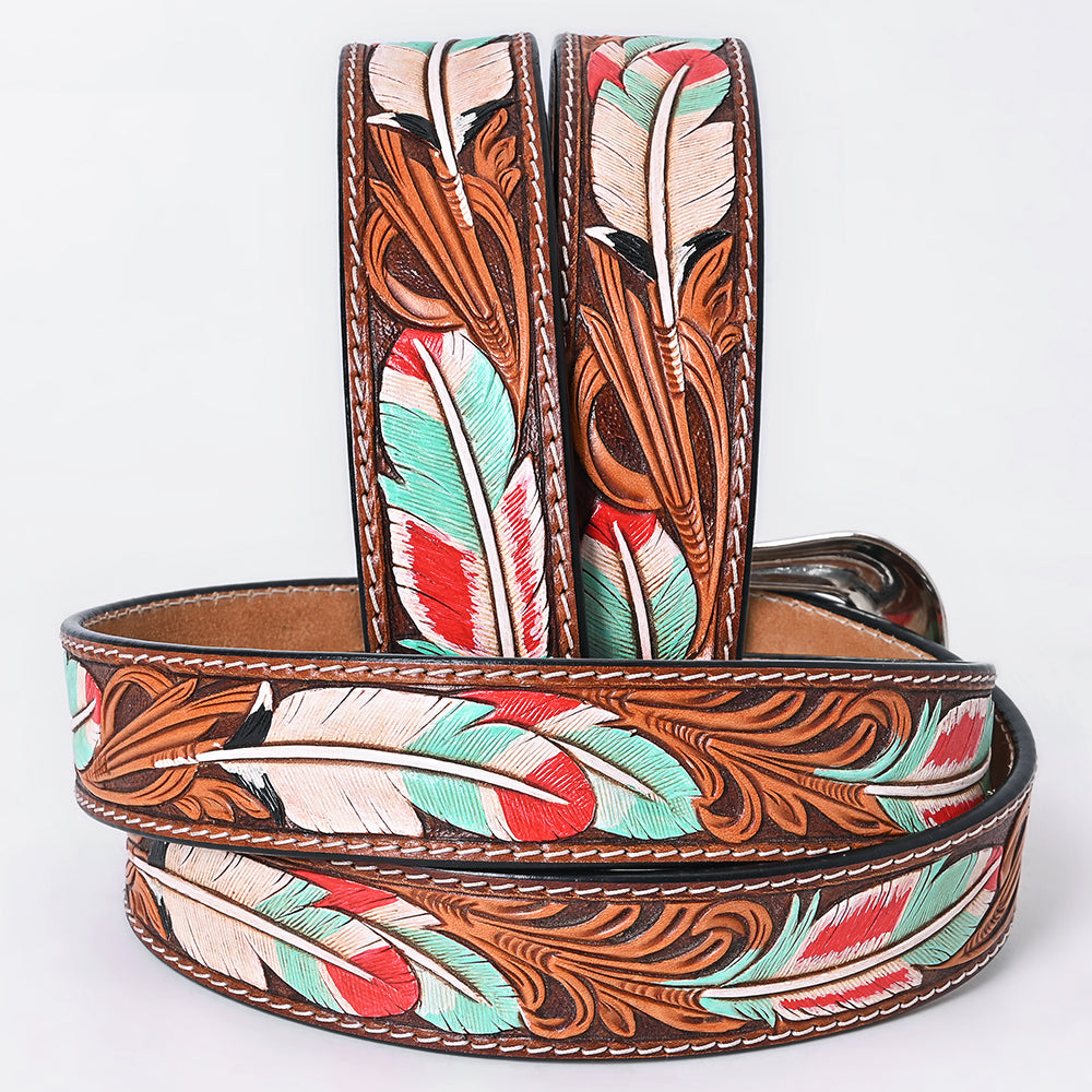 ADBLF353 Beautifully Hand Tooled Genuine American Leather Belt Men and Women