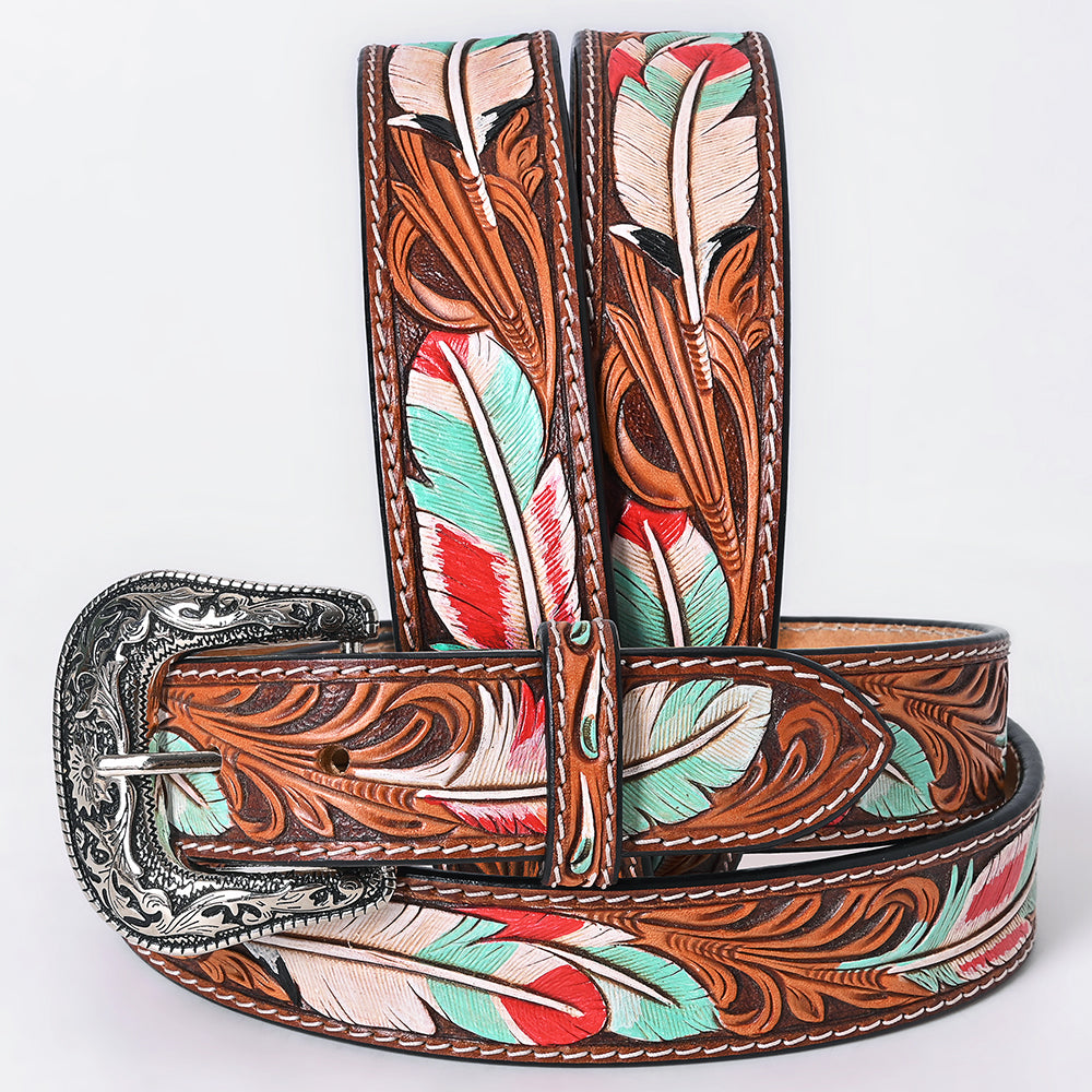 ADBLF353 Beautifully Hand Tooled Genuine American Leather Belt Men and Women