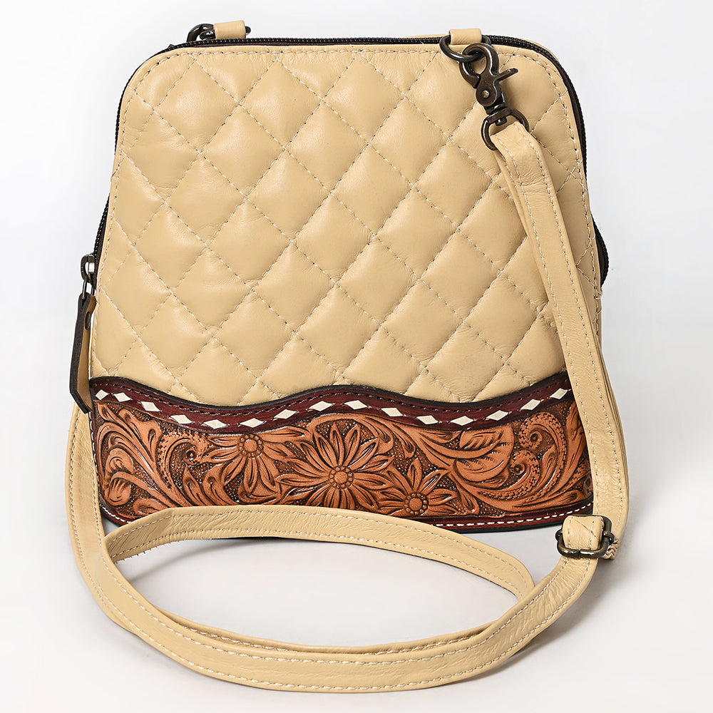 ADBG1679 Quilted Leather Crossbody Bag with Floral Tooled Border - American Darling