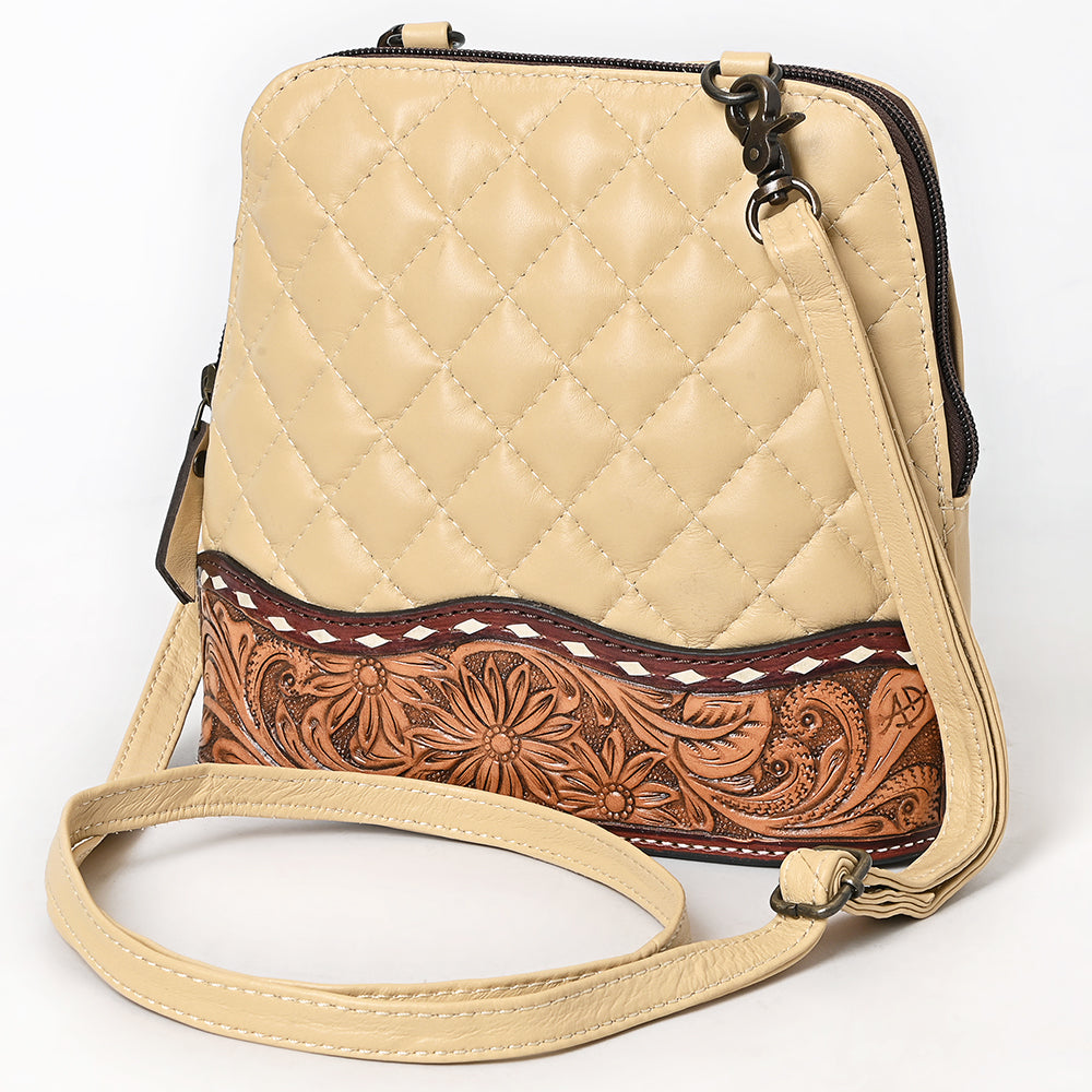 ADBG1679 Quilted Leather Crossbody Bag with Floral Tooled Border - American Darling