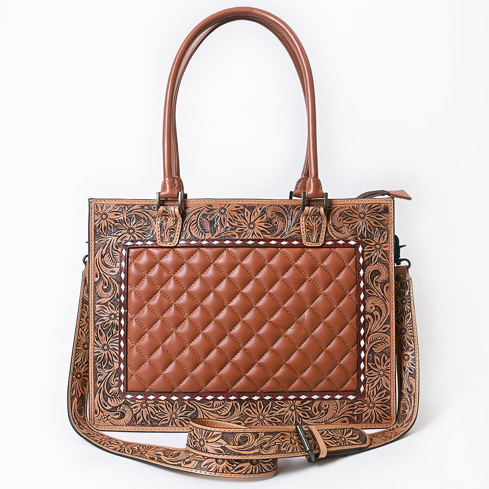 ADBG1671A Tooled Leather Quilted Western Tote Bag with Floral Strap - American Darling