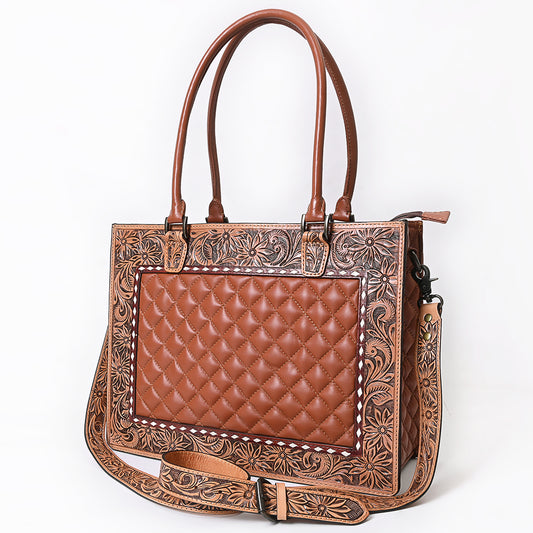 ADBG1671A Tooled Leather Quilted Western Tote Bag with Floral Strap - American Darling