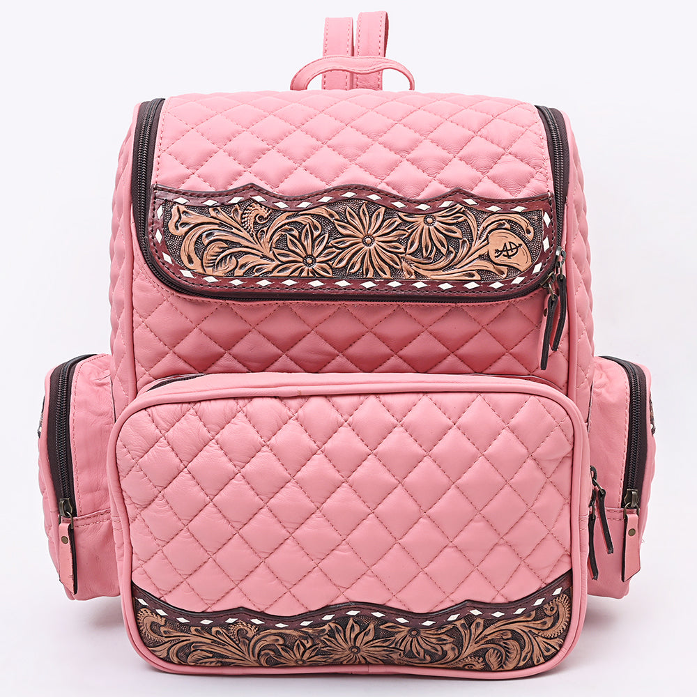ADBG1674A  Quilted Leather Backpack with Floral Tooled Accents - American Darling Backpack